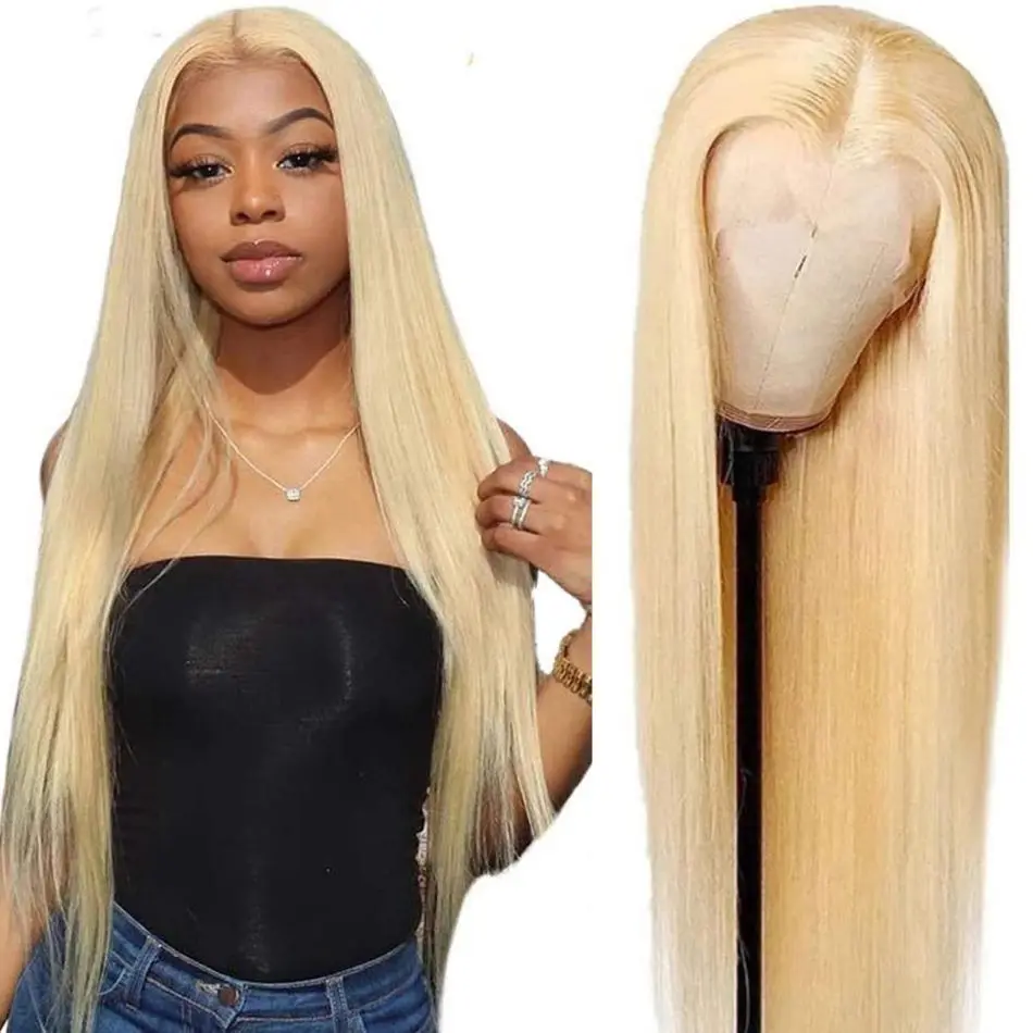 

613 Blonde Hd Transparent Lace Frontal Wig 13x4 Front Lace Wig 150% 180% Preplucked Brazilian Straight Human Hair Wigs for Women