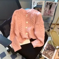 Idle Style Soft Cable Knit Cropped Sweater Jacket Vintage Loose-Fit Top For Autumn/Winter 2024 New Arrival Crew Neck Design