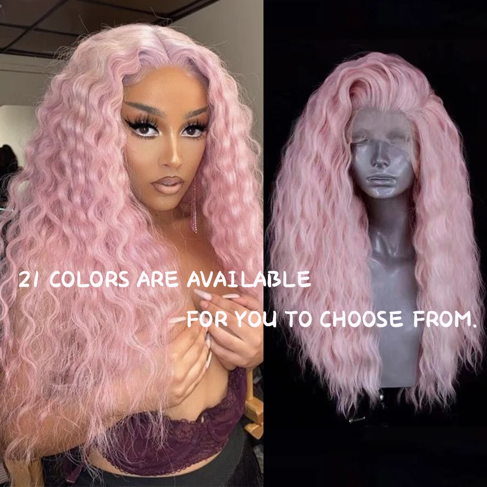 Afro Kinky Curly Wig Synthetic Lace Front Wigs For Women Long Deep Curly Light Pink Wig Blonde Wigs Orange Colored Hair Cosplay