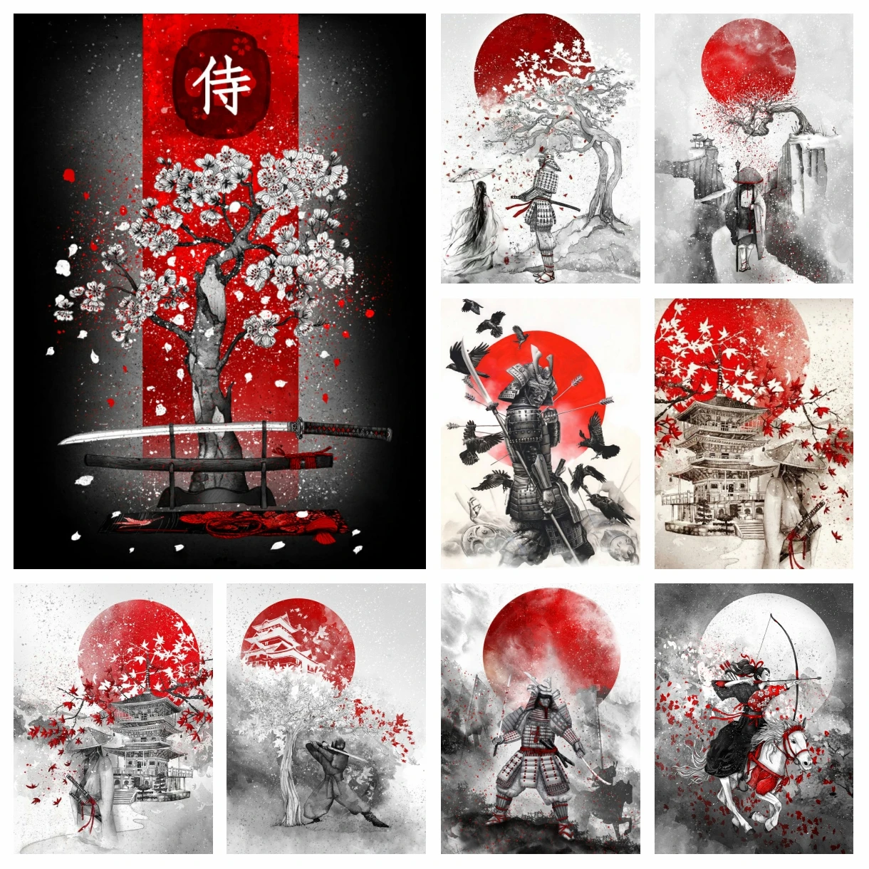 

Japanese Bushido Diamond Embroidery Painting Samurai Ink Zen Wall Art Cross Stitch Picture Mosaic Craft Living Room Home Decor