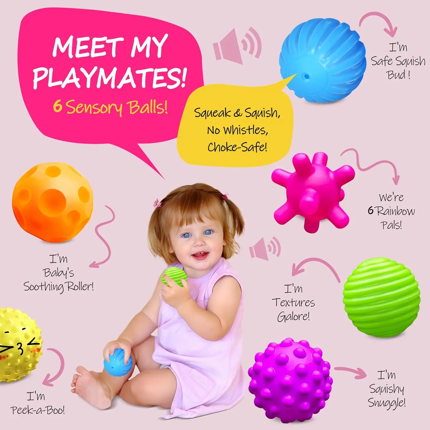 Sensory Balls for Baby Sensory Baby Toys 6 to 12 Months for Toddlers 1-3, Bright Color Textured Multi Soft Ball Gift Sets, Monte