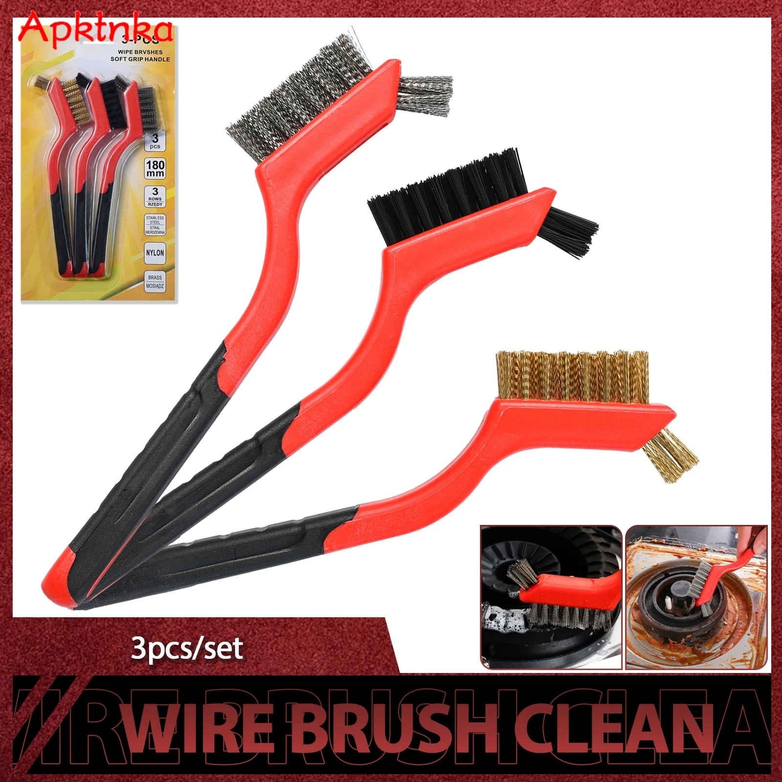 

Wire Cleaning Brush Stainless Steel/Brass/Nylon Bristles Brush Polishing Rust Remover Kitchen Stove Sink Scrubbing Cleaning Tool