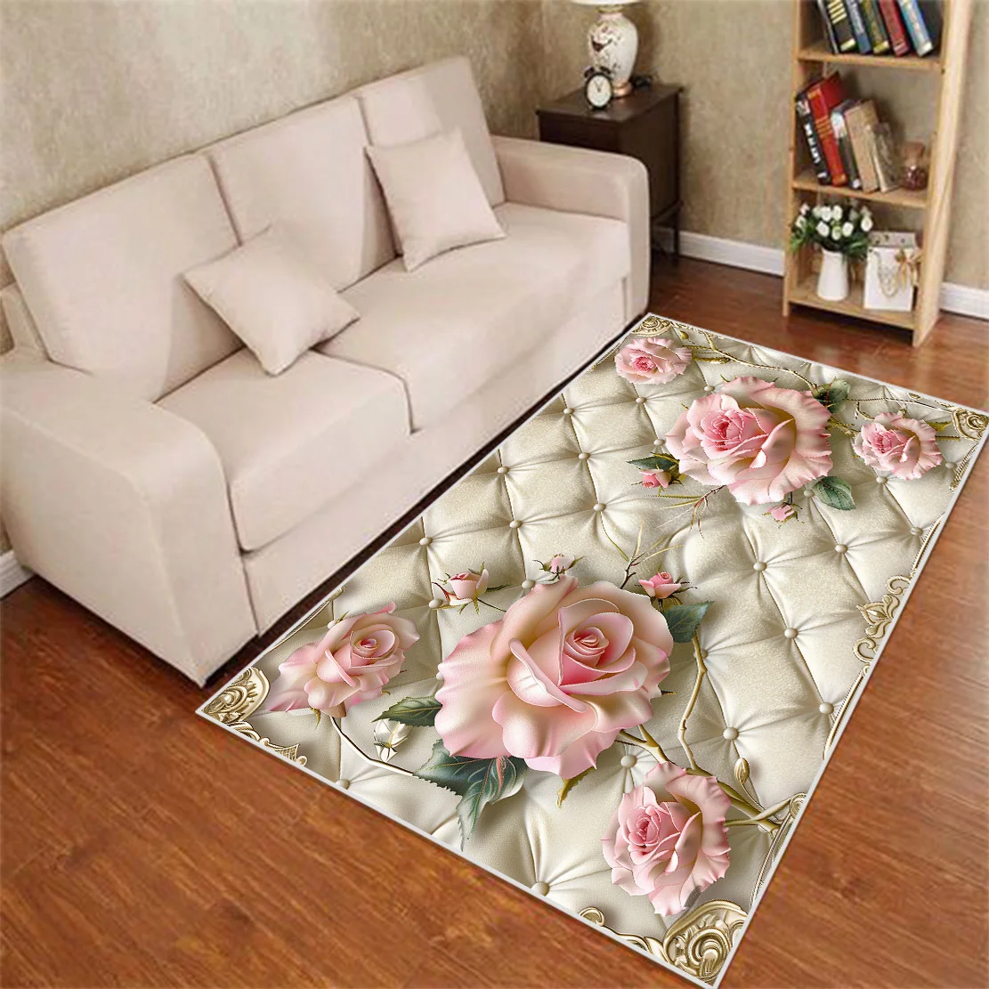 

Plush Pink Rose Thick Carpet Living Room Decoration Fluffy Bedroom Floor Mat House Decoration Non Slip Bedside Rugs Customizable