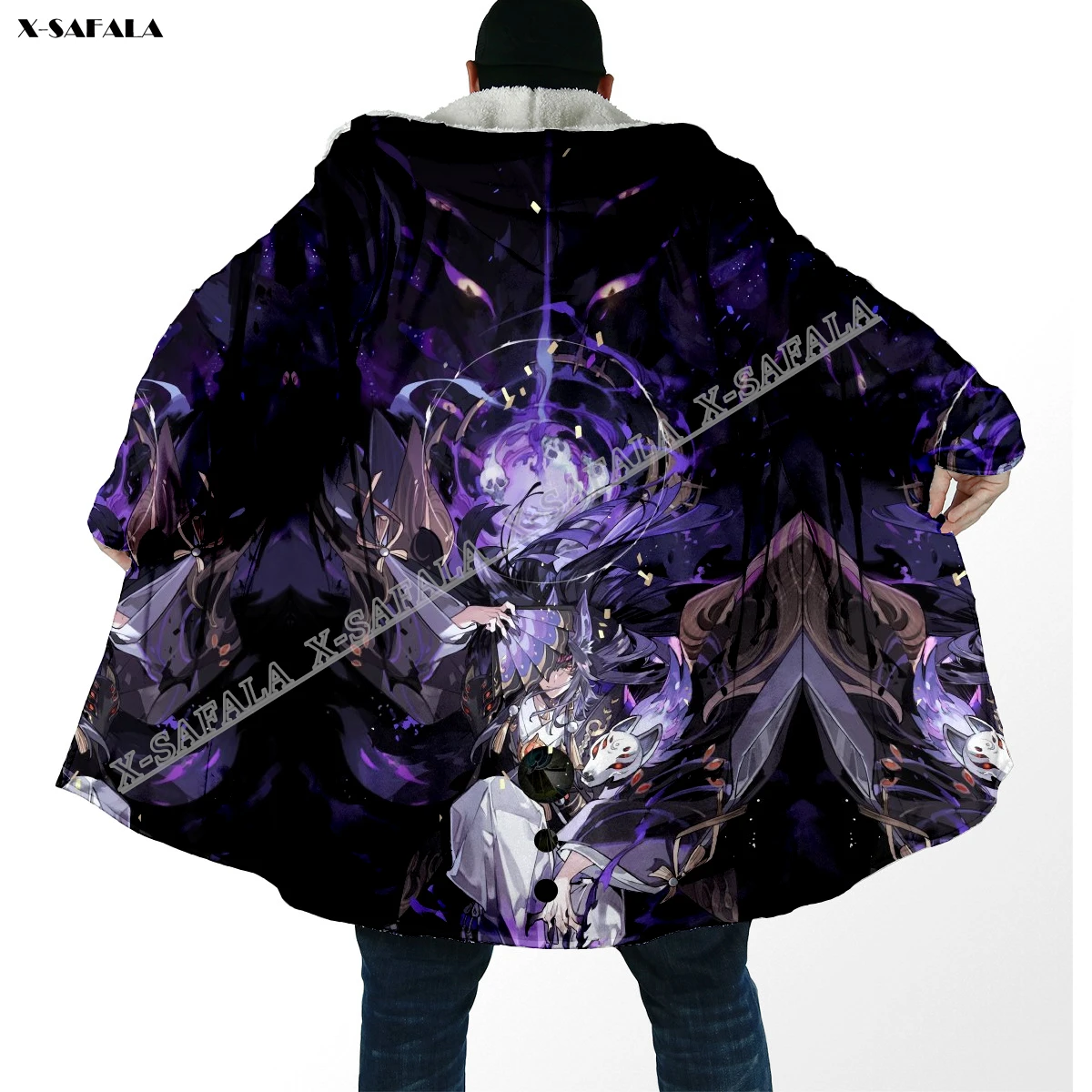 

Chinese Fox Art Oil Painting 3D Printed Overcoat Hooded Blanket Coat Cape Robe Fleece Loose Men Female Cloak Windproof