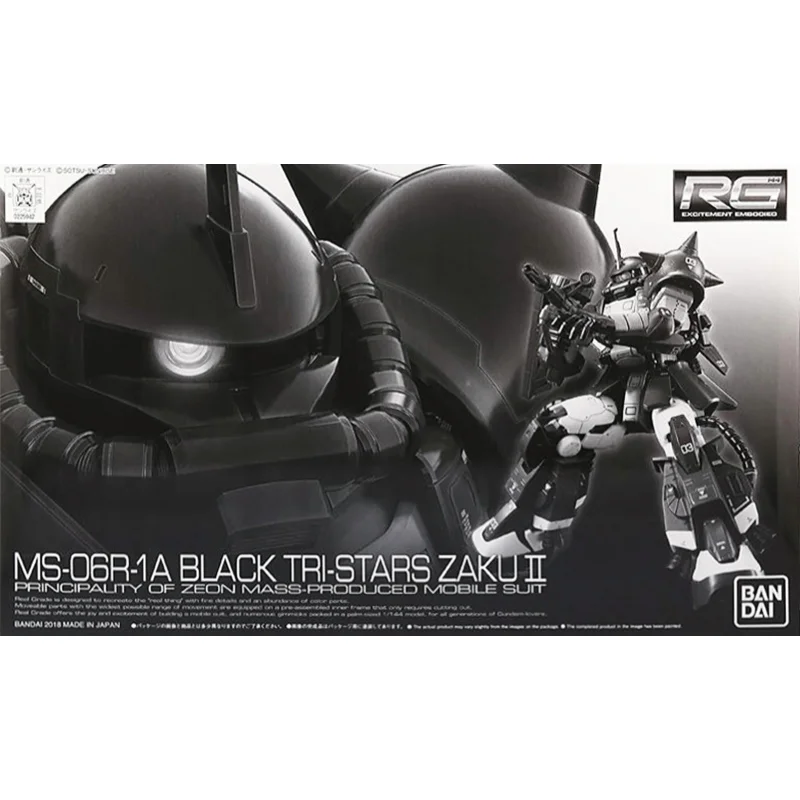 Bandai Original GUNDAM Anime Model RG 1/144 MS-06R-1A BLACK TRI-STARS ZAKUⅡ Action Figure Assembly Model PB Toys Gifts for Kids