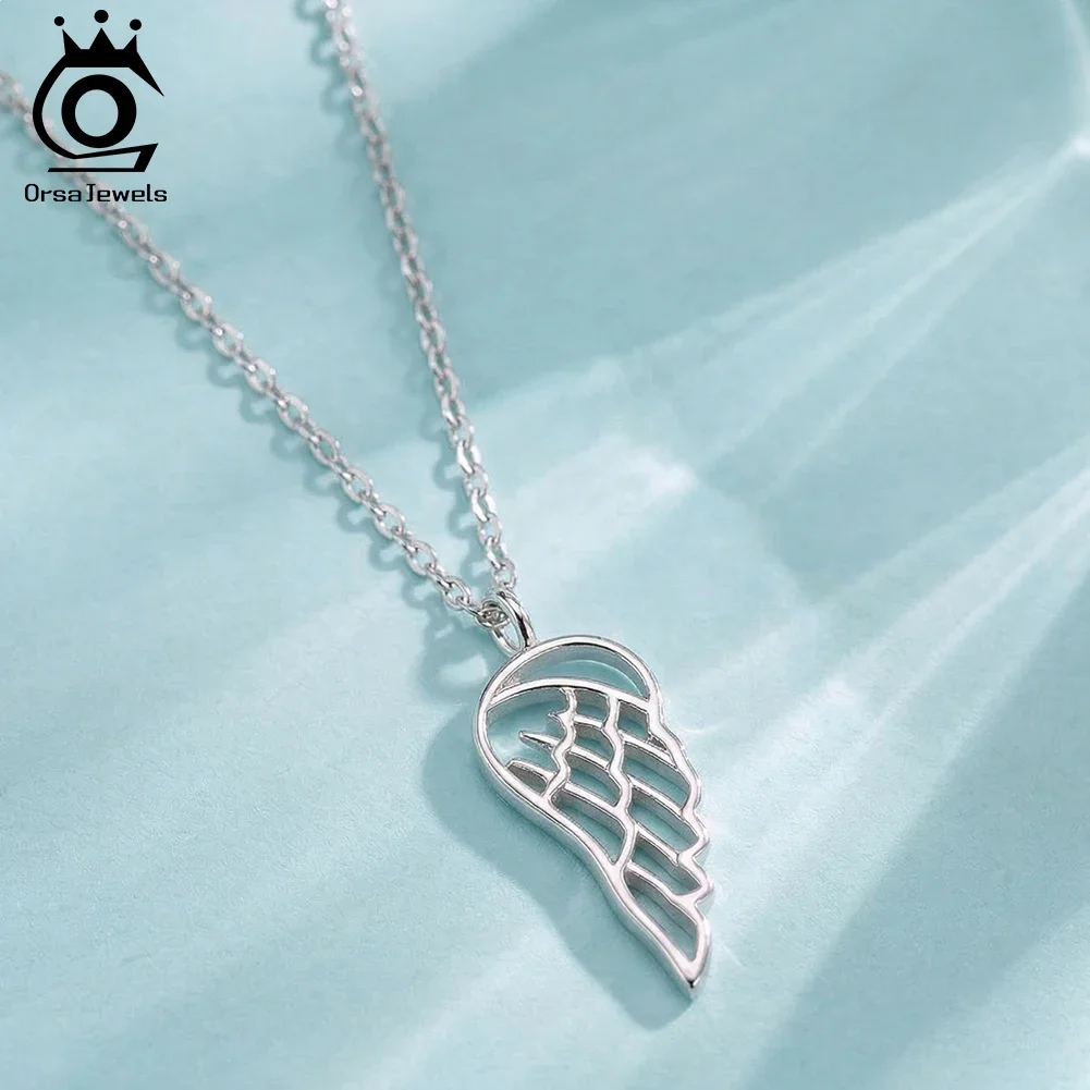 

ORSA JEWELS 925 Sterling Silver Wing Pendant Necklace for Women Simple Angel Wing Choker Chain Fashion Jewelry Gift SAPN67