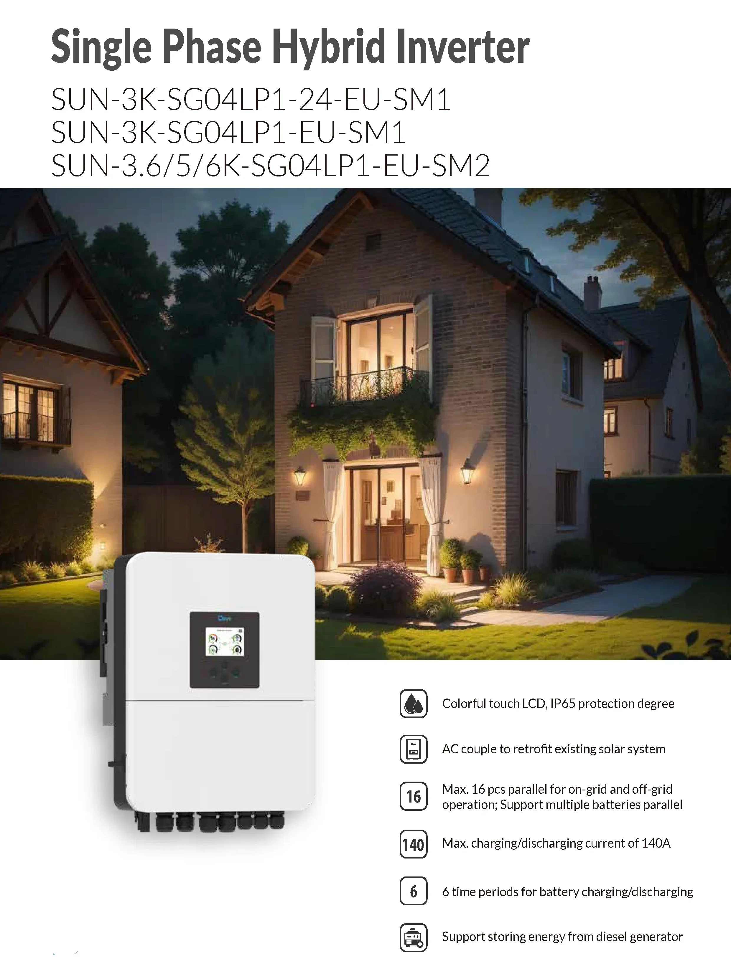 Deye SUN-3/3.6/5/6K-SG04LP1-EU Single Phase 2 MPPT Hybrid Inverter LV Battery Supported Higher Yields Inverter