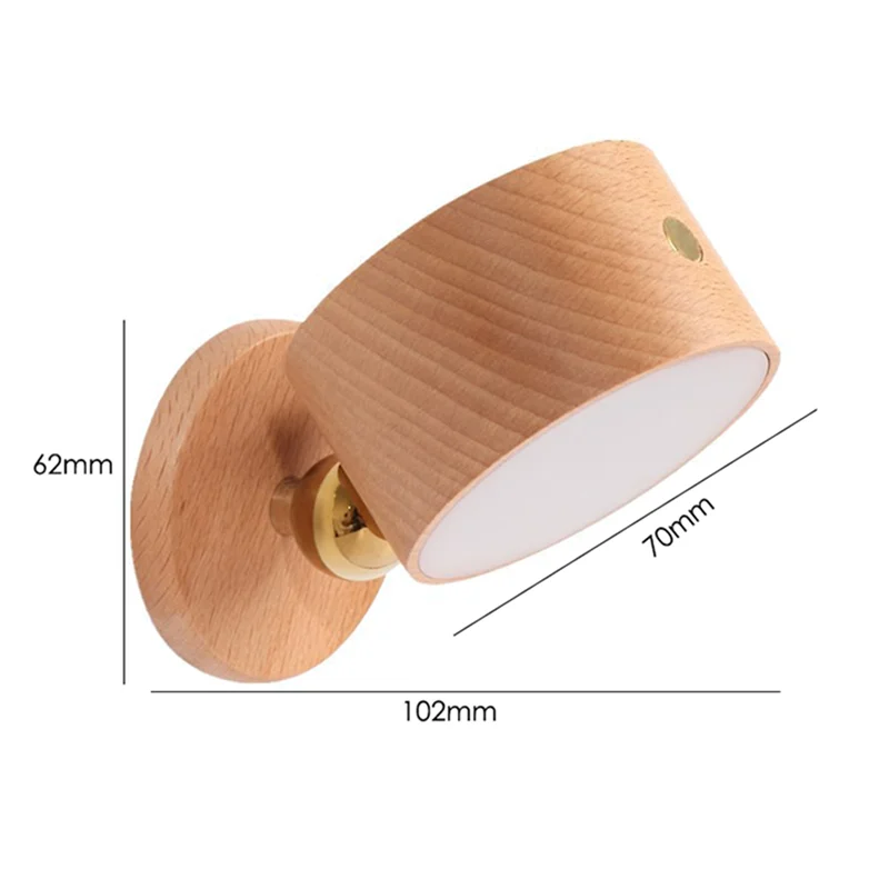 Wooden Reading Light 3 Brightness Levels Rechargeable 360° Rotating Ball Adjustable Touch Control Bedside Light Brown