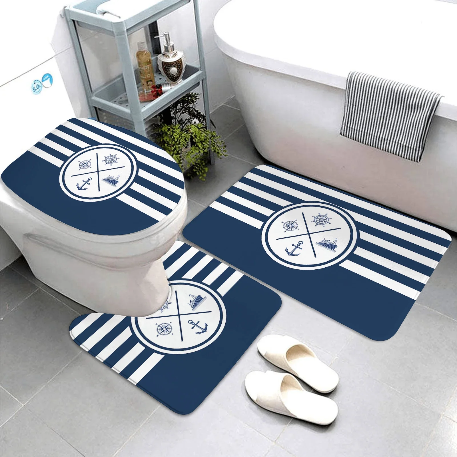 dark blue nautical series bathroom mats mats three-piece set bathroom rugs and mats bathrooms products can be customized