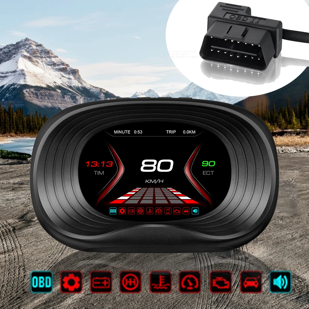 

2026 Universal OBD2 GPS LCD Head up Displays Car Digital Gauge Water Temperature Alarm P20 Speedometer Diagnostic Tool