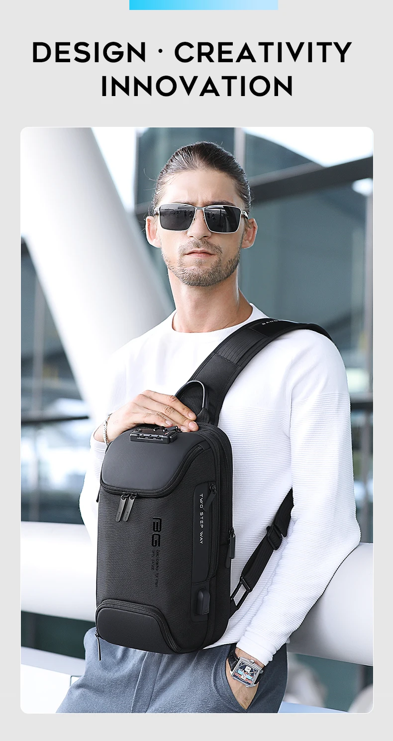 BANGE Neues Modell Class Song Herren Business Anti-Diebstahl Umhängetasche mit USB-Anschluss, Leichte Outdoor Herren Crossbody Brusttasche – Detail 15