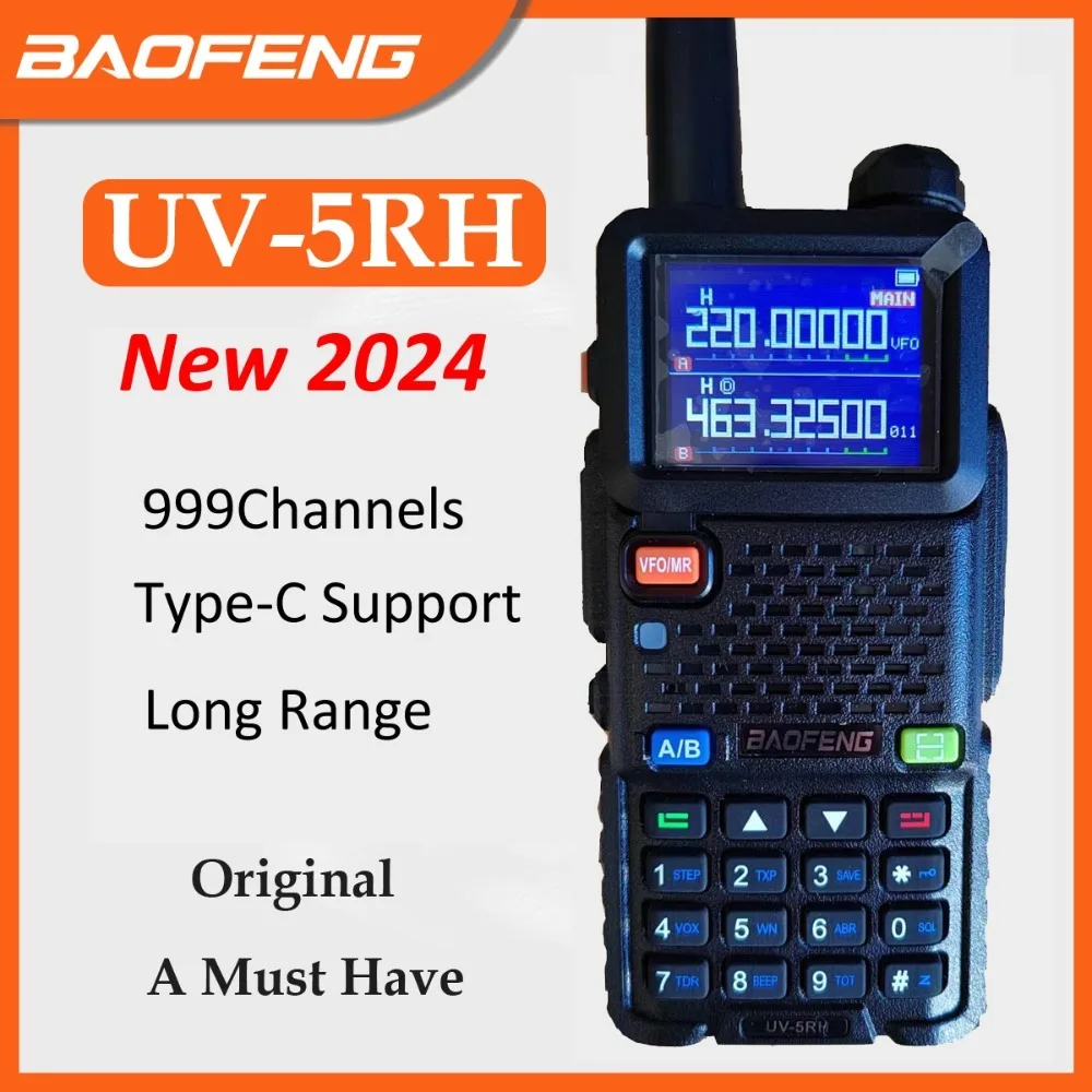 2024 Baofeng UV-5RH Walkie Talkie VHF UHF 136-174MHz 220-260MHz 400-520MHz Tri-Bands 999Ch Frequency Search Weather Forecast FM