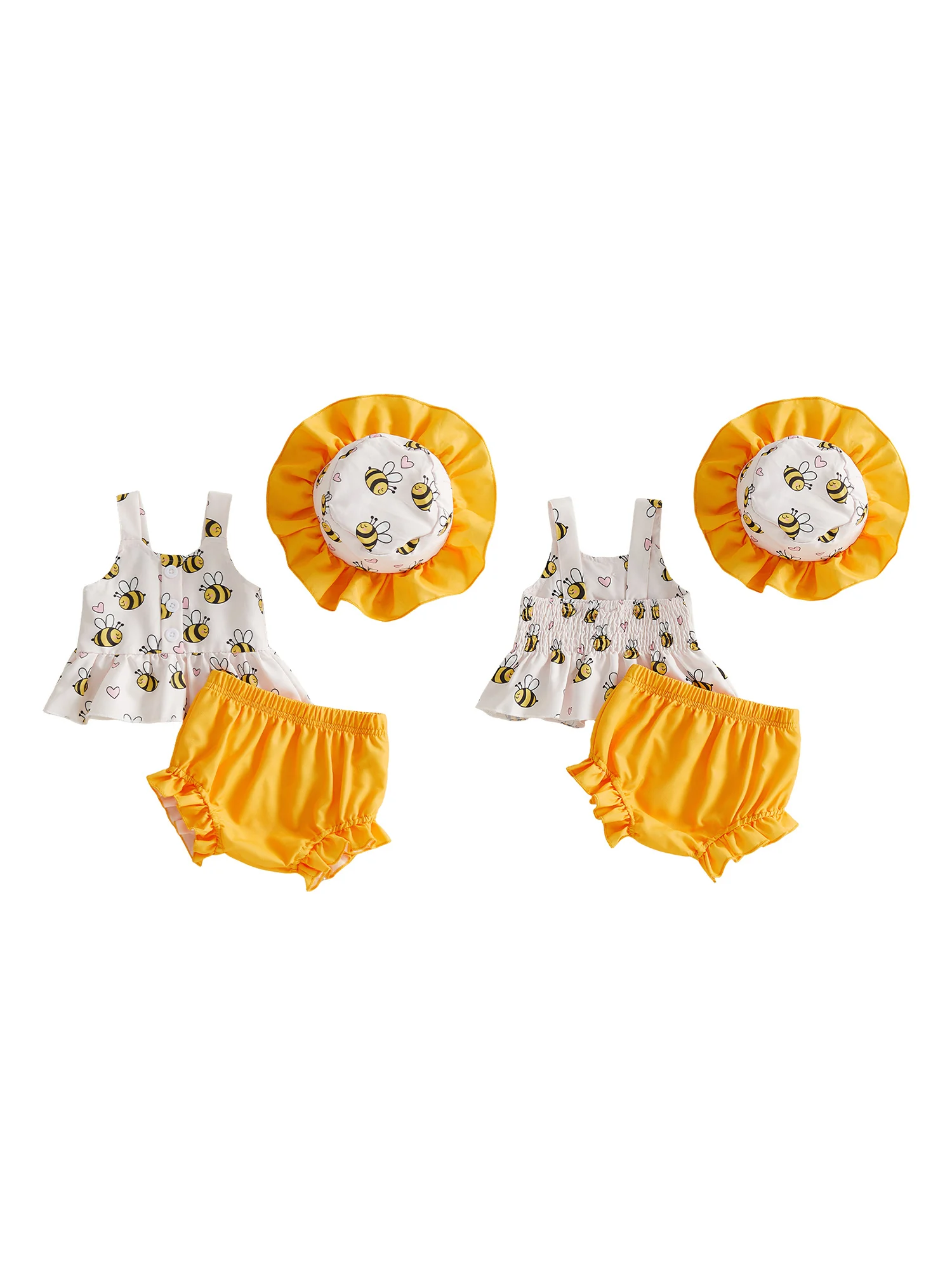 فستان رائع للفتيات الرضع بدون أكمام بطبعة زهور مع سروال متطابق وقبعة شمس مكون من 3 قطع لمتعة الصيف