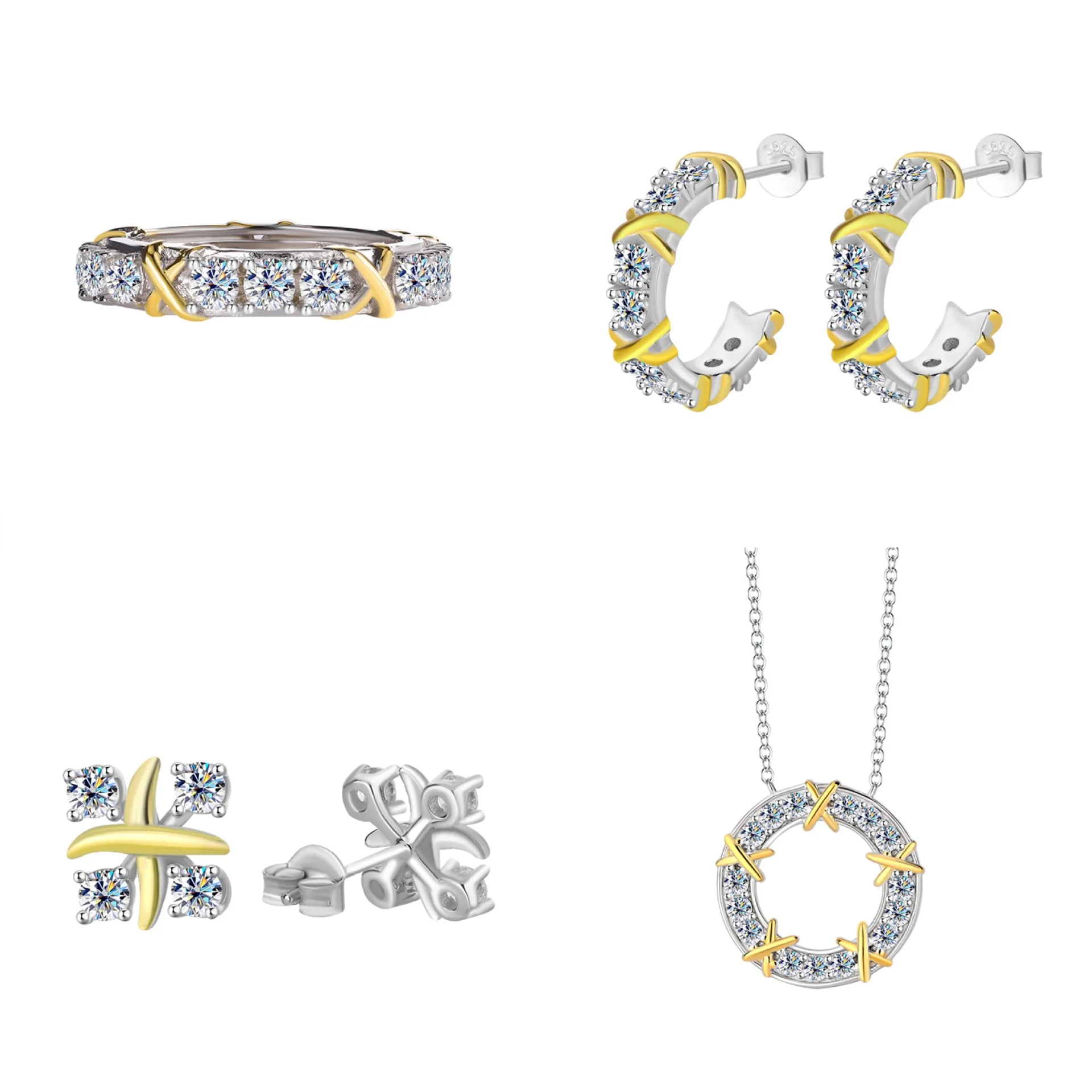 

Комплект ювелирных украшений из стерлингового серебра S925 с муассанитом: кольцо, ожерелье, серьги. Роскошный свадебный комплект для невесты. Модный и элегантный.