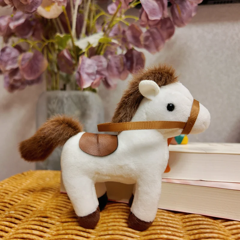 Schattig paard mini hanger sleutelhanger knuffel Kawaii levensechte dier simulatie gevulde pop tas decor vriend kind verjaardagscadeau