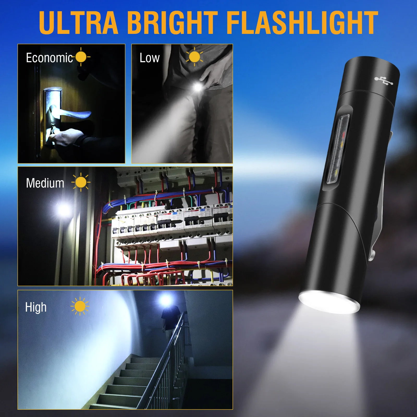 BORUiT V5S Super Bright LED Variable EDC Flashlight Type-C Rechargeable Torch Waterproof Magnet Work Light Pen Clip Lantern