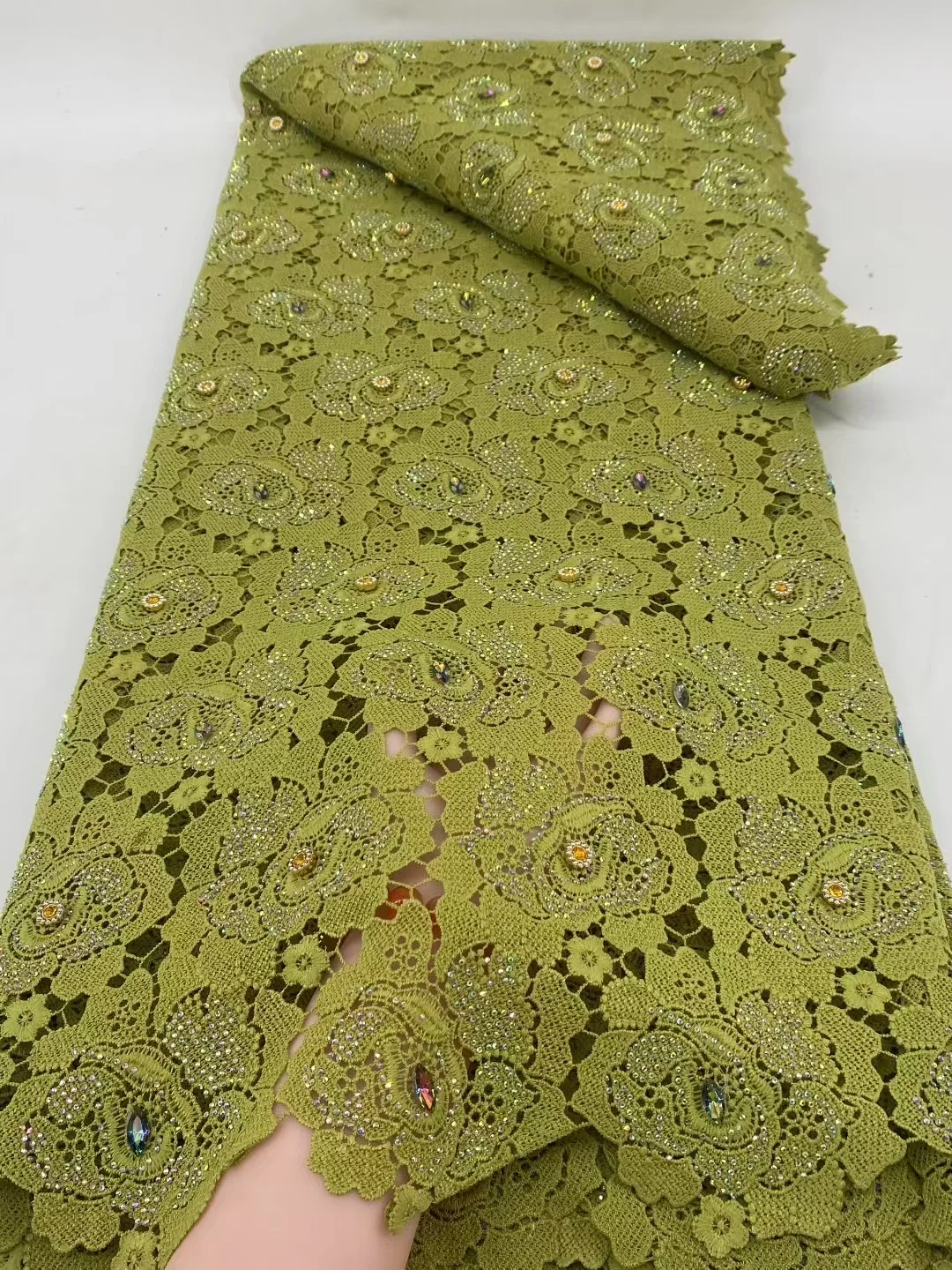 African Guipure Lace Fabric 2026 High Quality Lace 5 Yards Embroidery Nigerian Cord Lace Fabric For Evening Party Dresses