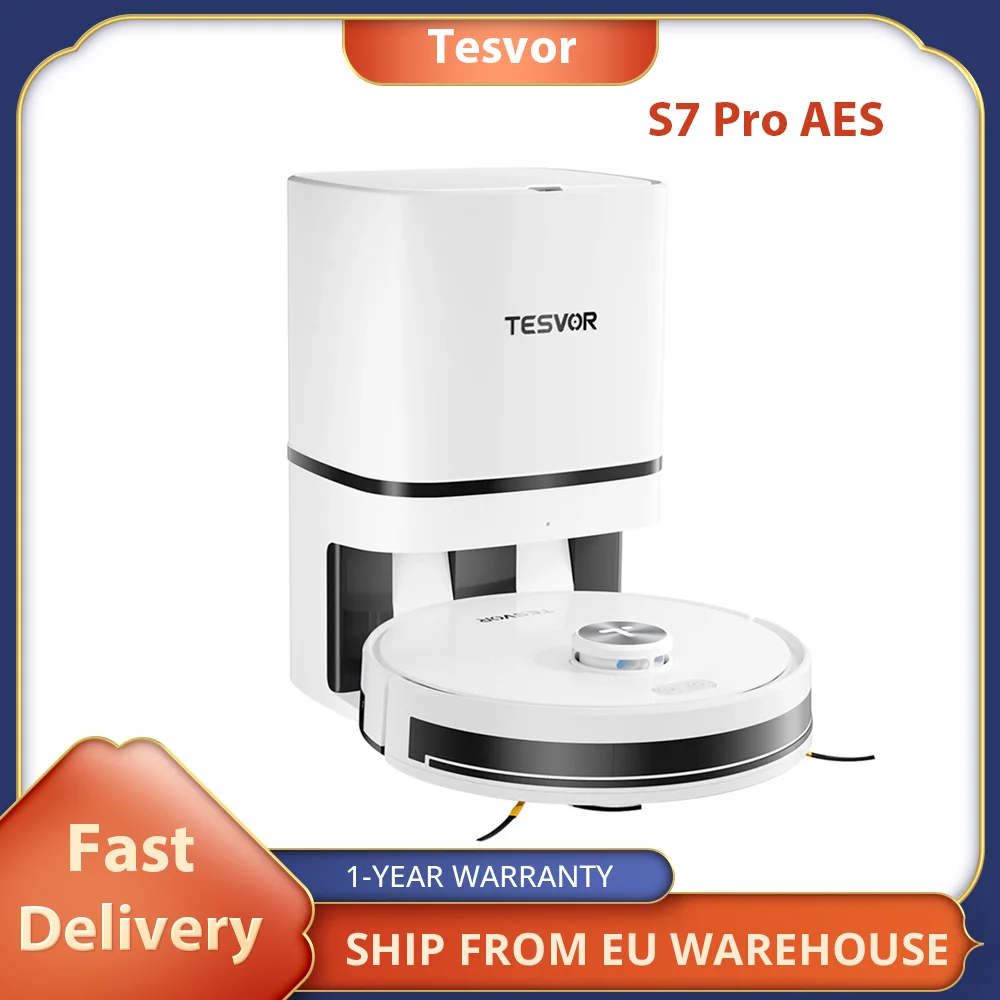 Tesvor S7 Pro AES Robot Vacuum Cleaner 6000Pa Suction, 600ml Dustbin, 2.8L Dust B Bag, Automatic Empty Station180Min Runtime