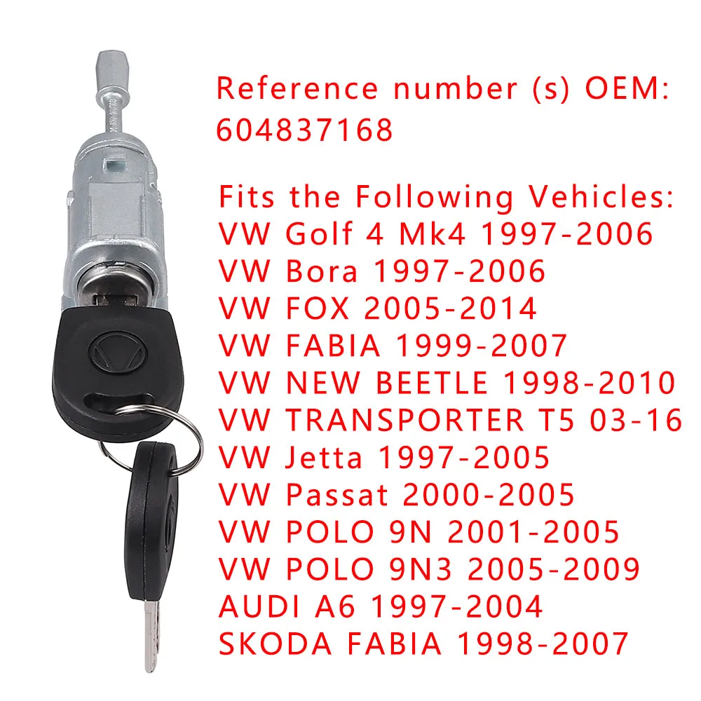 604837168 Right DOOR LOCK BARREL CYLINDER FOR VW GOLF 4 IV MK4 BORA A6 SKODA FABIA POLO 1997-2009 NEW HIGH QUALITY