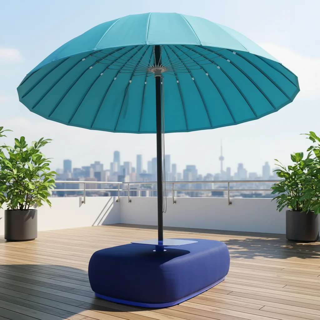 

Large 24-Rib Round Mushroom Garden Sun Umbrella With Integrated Seating Base For Outdoor Patio And Resort Shade