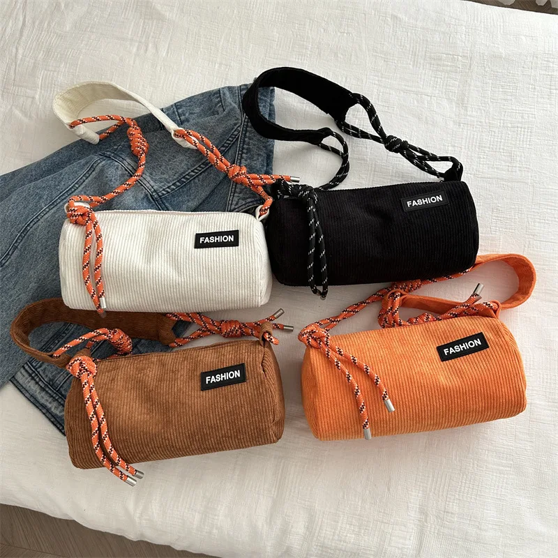 

Female Cylindrical Bag Workwear Corduroy Fashion Neutral Crossbody Commuter Trend One-shoulder Sports Underarm
