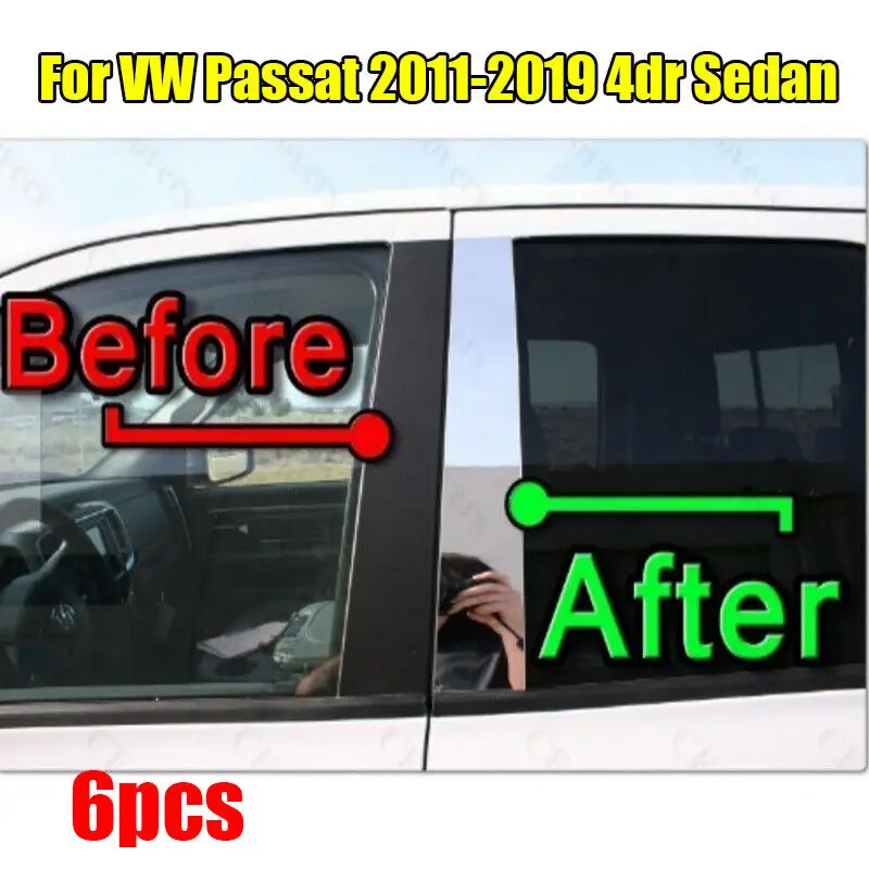 

6 шт. хромированная накладка на дверь, зеркальный столб для VW Passat 2011-19 4dr Sedan