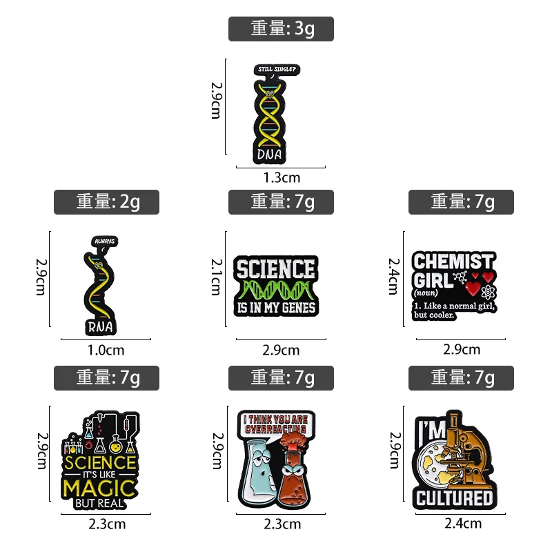 Chemical Molecular Formula Brooch Interesting Biological Gene RNA Letter Element Metal Badge Small Gift Wholesale Cap Pins Lapel