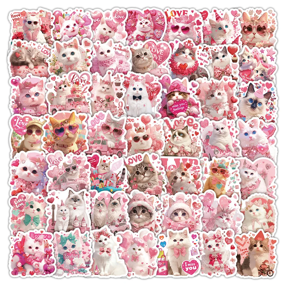 

10/50PCS Valentine's Day Cute Cat Graffiti Stickers Cartoon Creative Decoration Water Cup Luggage Stationery Box Decal Toy Gift