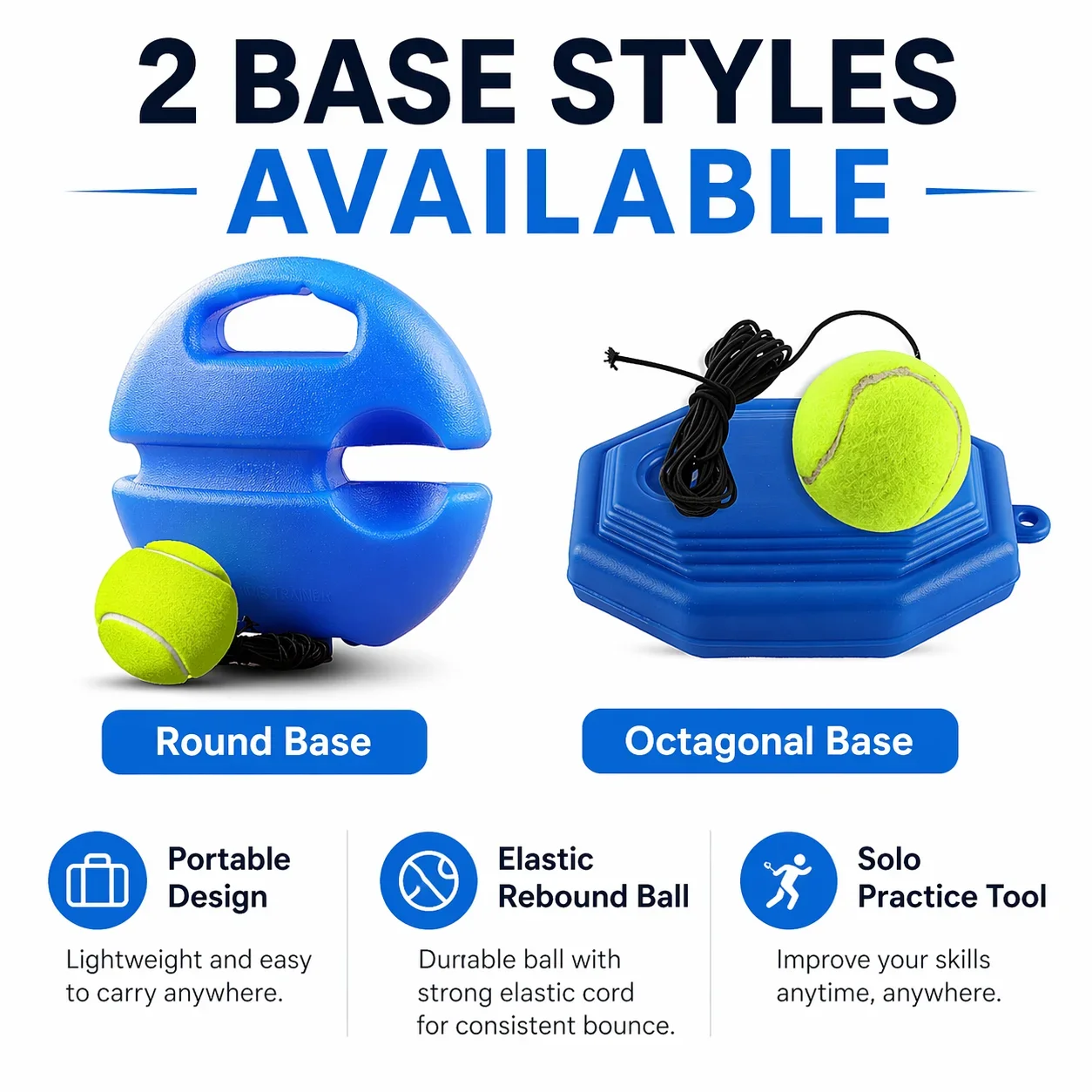 *Portable Tennis Trainer Rebound Ball Set Solo Practice Tool with Elastic Cord Training Base for Tennis Practice Anywhere