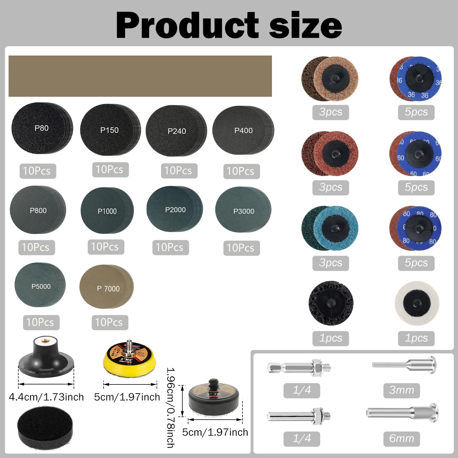 2 Inch Sanding Discs Pad Variety Kit 134 Pcs with 1/8