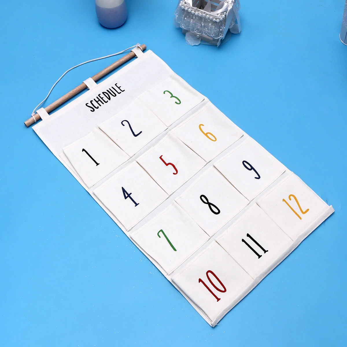

Twelve Pockets Wall Back Storage Bag Door Hanging Linen Cotton Sundries Organizer for Home Decor Dormitory (White)