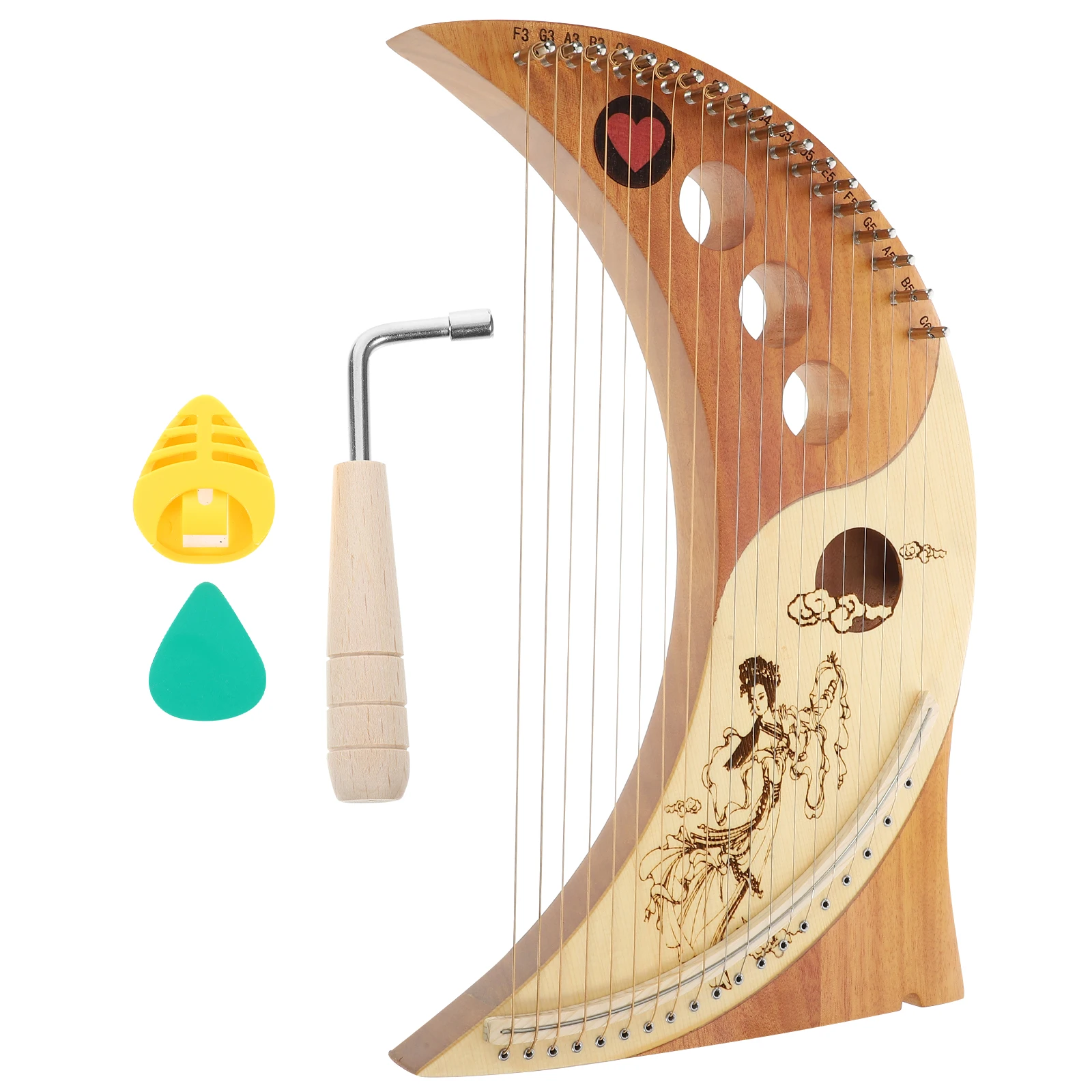 

1 set 19 String Lyre Harp Wood Body Instrument Portable Moon Shaped Musical Fir Assorted Color Extra Strings Accessories