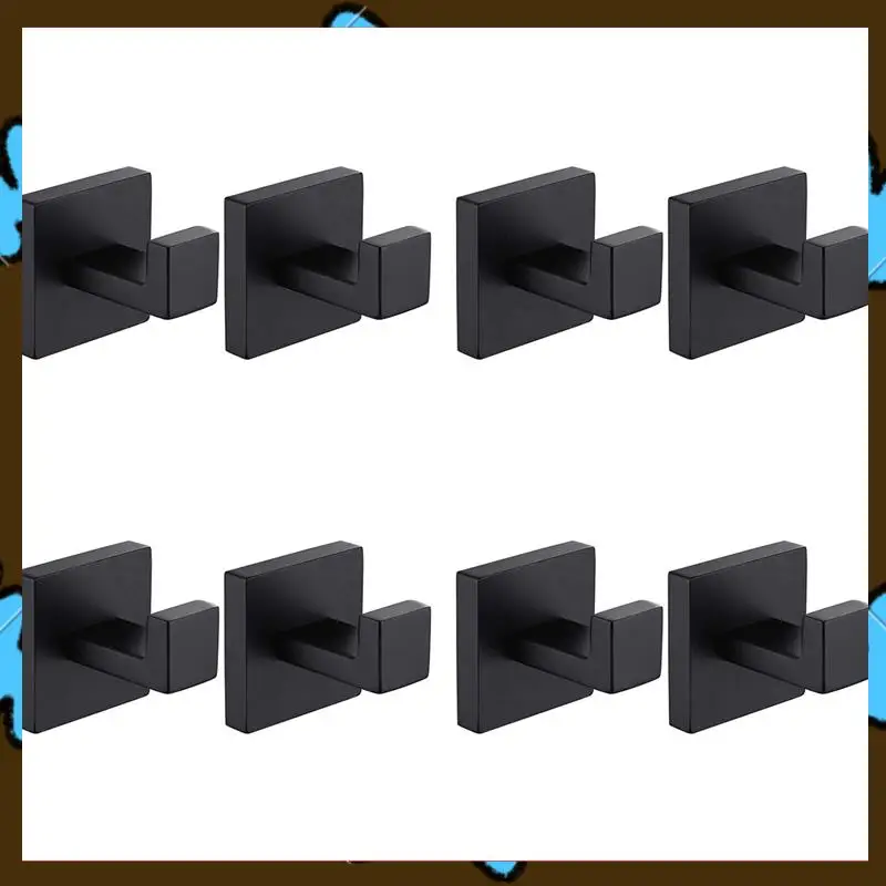 

Promotion! 8 Pack Matte Black Towel Hook Stainless Steel Bathroom Rust Proof Clothes Towel Coat Hook Wall Mounted