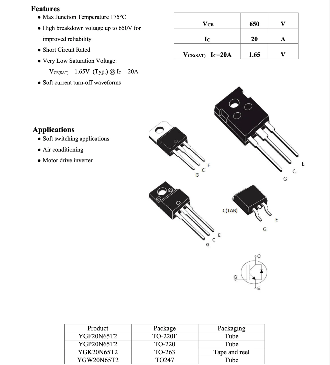 100% حزمة YGP20N65T2 جديدة ومبتكرة TO-220 N-channel 650V 20A الصناعية الصف IGBT الترانزستور الدوائر المتكاملة في الأوراق المالية