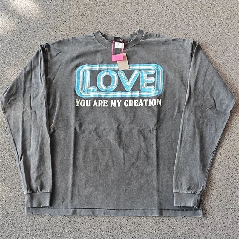 

25SS Oversized Saint Michael Retro Hoodies Men Women 1:1 Washed Black Pure Cotton Long Sleeves