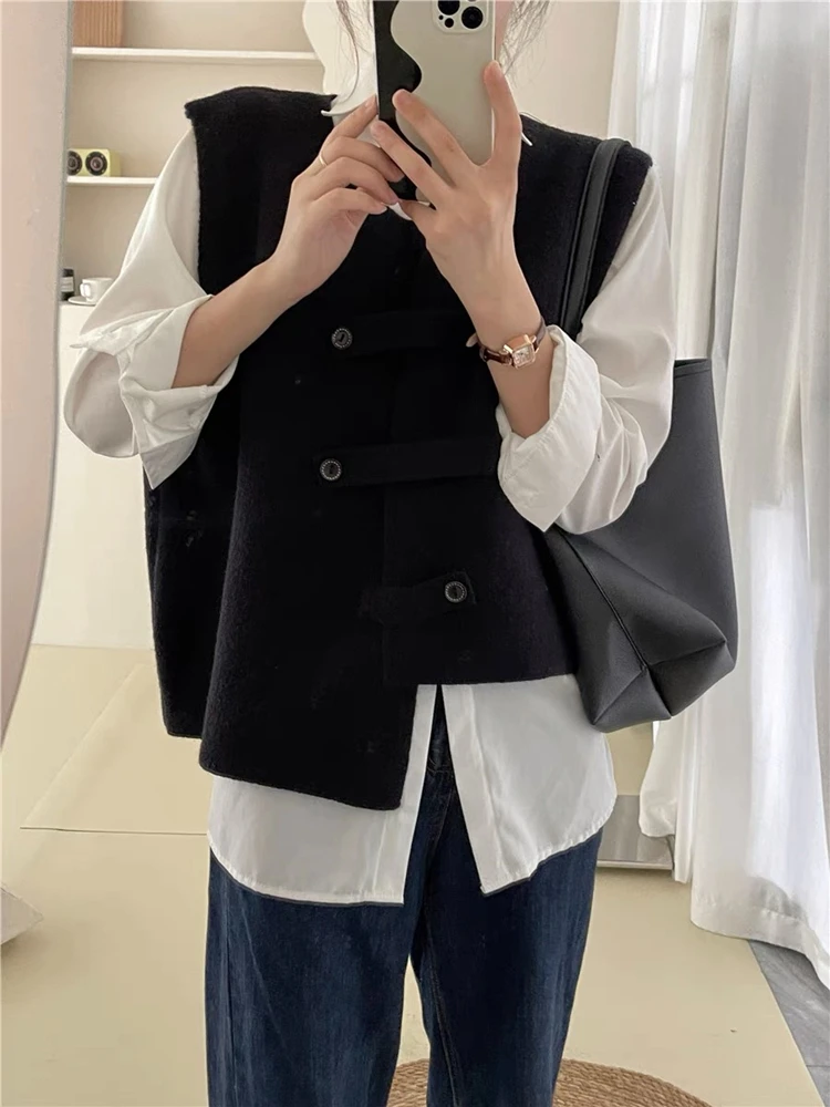 Colorfaith SWV3833JXQ New 2023 Chic Korean Fashion Elegant Irregular Waistcoat Knitted Vintage Women Autumn Winter Sweater Vests