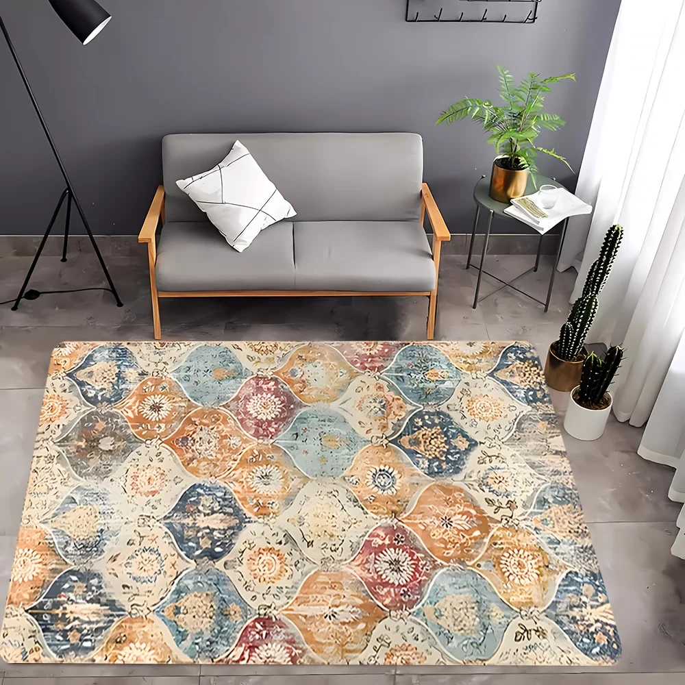 1pc of Vintage Moroccan Style Floor Carpet, Bohemian Indoor Printed Rug, Room Decoration, Home Decor, Non-Slip, Suitable for Kit