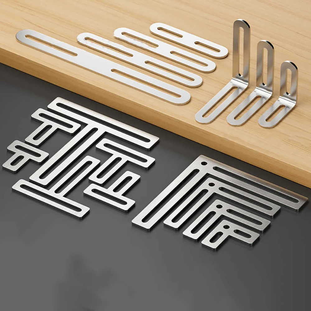1Pcs Silvery L/T-Shaped Stainless Steel Corner Code Furniture Fixator 90 Degree Bracket Furniture Bed Frame Cabinet Connector
