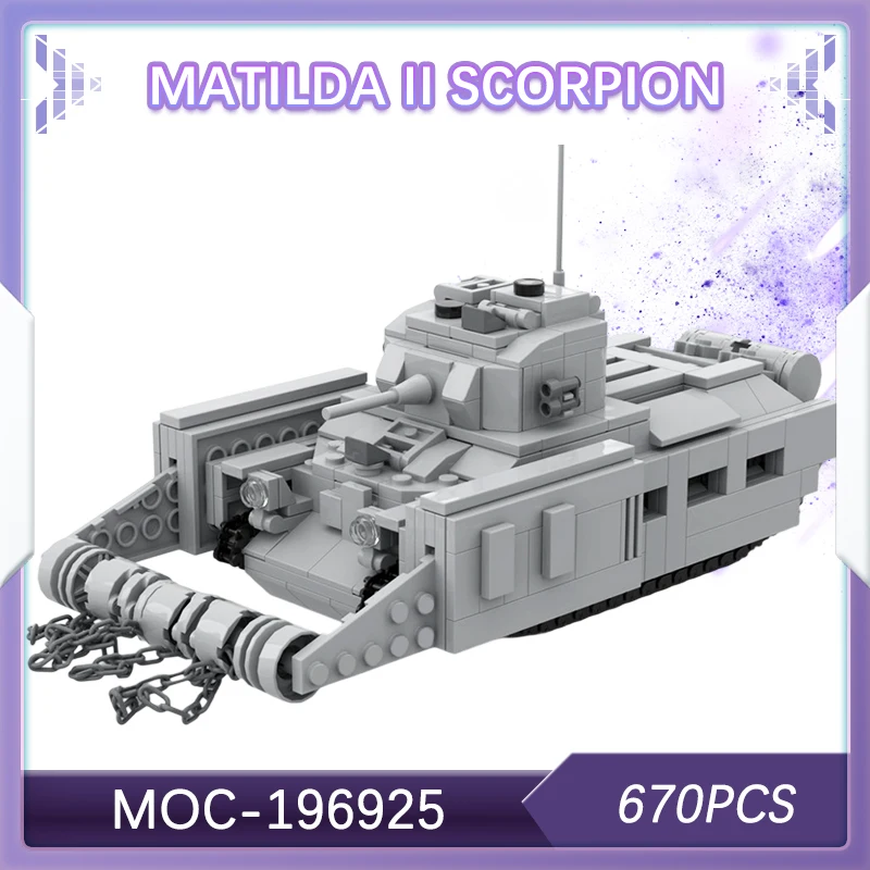 

670 шт., военные военные матильды II, скорпион, строительные блоки, танки Второй мировой войны, тяжелые бронетранспортные средства, армейские солдаты, игрушки MOC- 196925