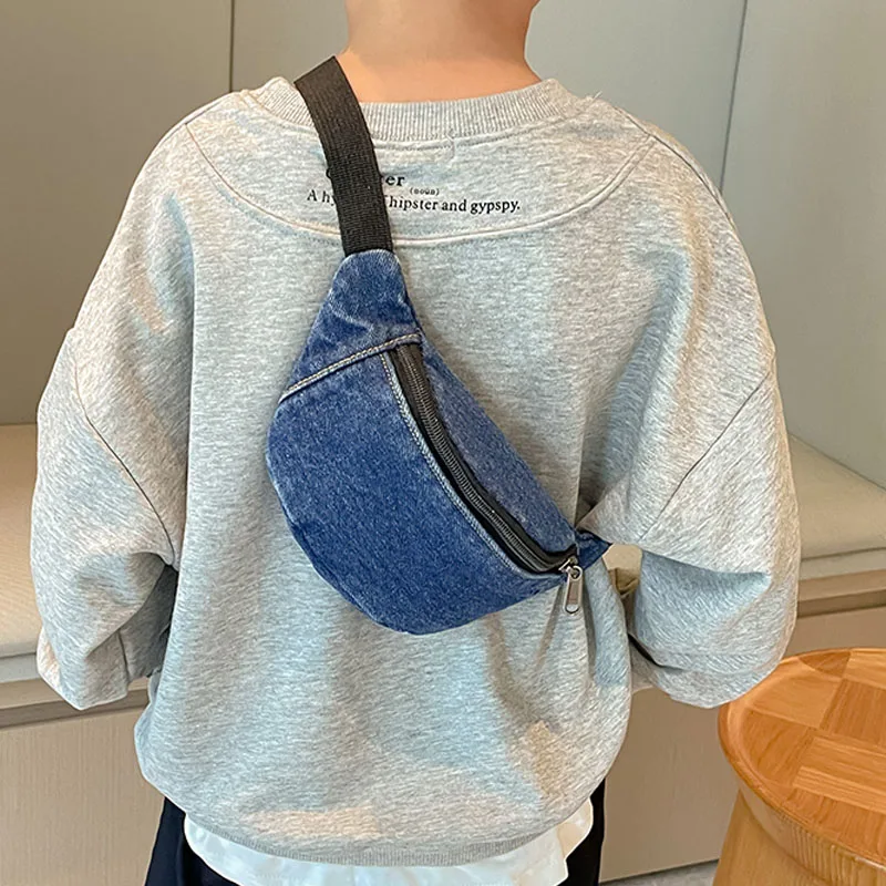 New Children\'s Mini Waist Bag Denim Belt Fanny Pack for Kids Casual Shoulder Chest Bag Boys Girls Banana Pillow Baby Waist Packs