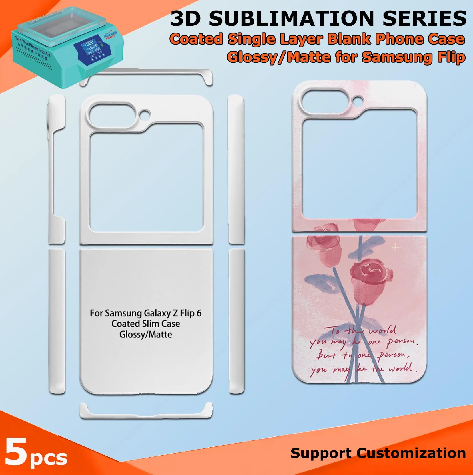 

Fonlyu 5pc Hard Coated Blank Phone Case for Samsung Galaxy Z Flip 7 6 5 4 3D Sublimation Heat Tranfer Blanks Phone Cover