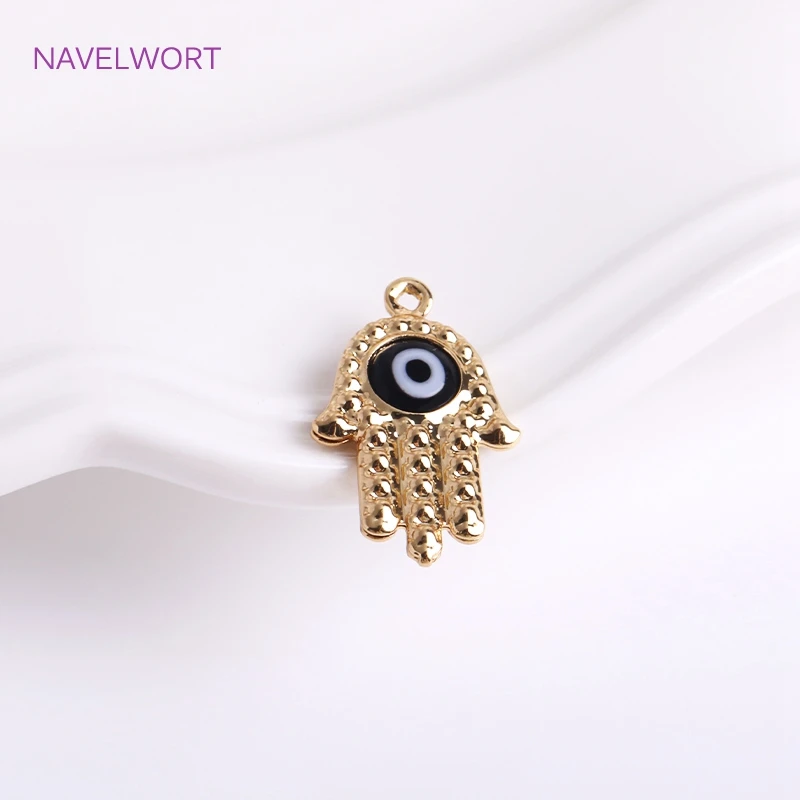 Trendy 14K Gold Plated Hamsa Hand Penadants with Evil Eye Brass Metal Hamsa Hand Charms DIY Jewelry Making Accessories