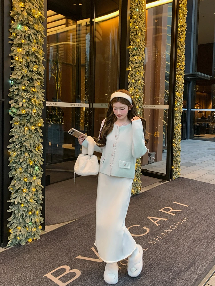 

Женская зимняя длинная юбка Chen Dauyu Thiened Fce белого цвета с разрезом, прямого кроя, с высокой талией, облегающая, для коррекции фигуры