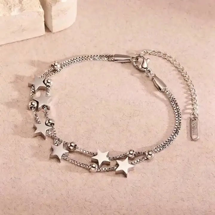 Stainless Steel Star Chain Bracelets for Women Men Fashion Silver Color Five Pointed Star Link Wristband Bracelets Jewelry Gift