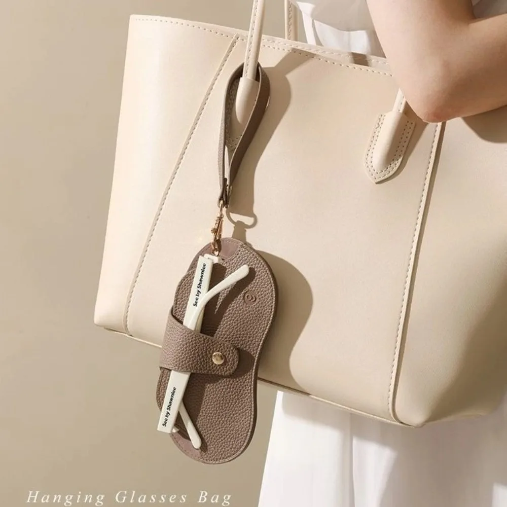 

Portable Hanging Glasses Bag Lychee Pattern Eyewear Storage Sunglasses Case Solid Color Pu Leather Eyewear Holder