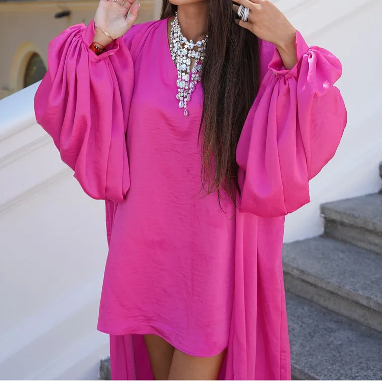 Robe gilet pour femmes, costume deux pièces, manches bouffantes, Cardigan, Robe courte, décontractée, tenue de plage, vacances d'été, 2025