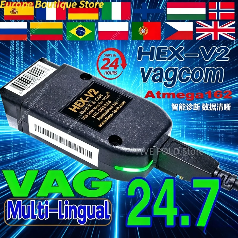 2026 NEW 24.7 VCDS VAG COM Diagnostic Cable OBD2 Scanner Tool VAG KKL Multi Language HEX V2 VAGCOM for VW Audi