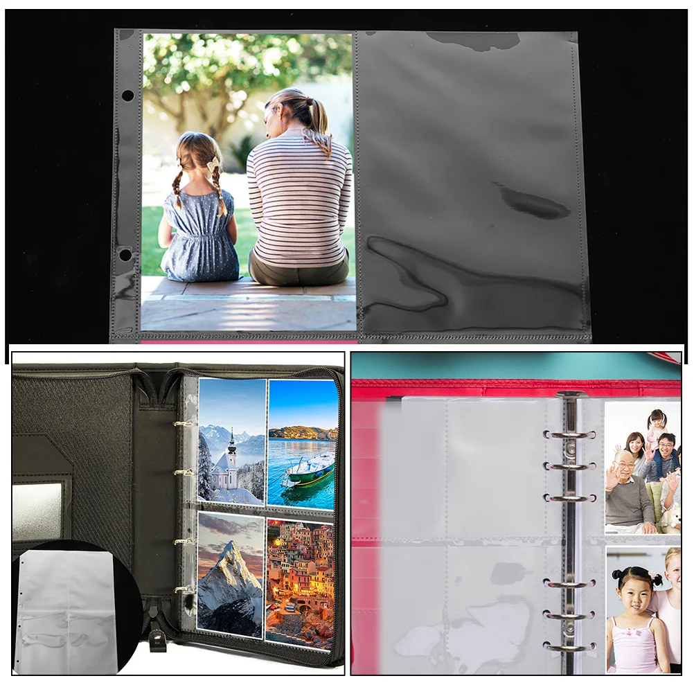 

A4 Transparent Photo Album Pages 4-Ring Design Pp Material Loose-Leaf Picture Holders For Cards Postcards