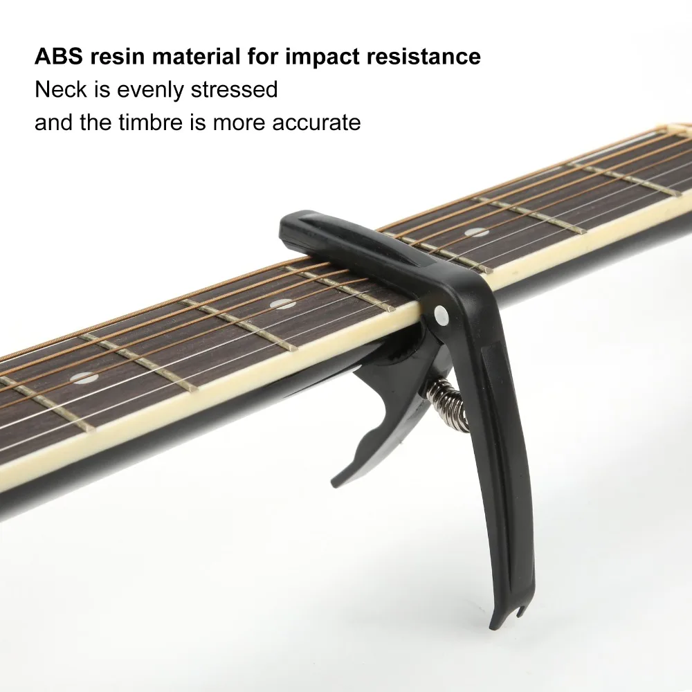 Carcasa de ABS estable ​   Capo de guitarra negro ​ &Rosa ​ 6 cuerdas ​ Abrazadera para guitarra ​ Con capó de sujeción de resorte para guitarras acústicas y eléctricas ​