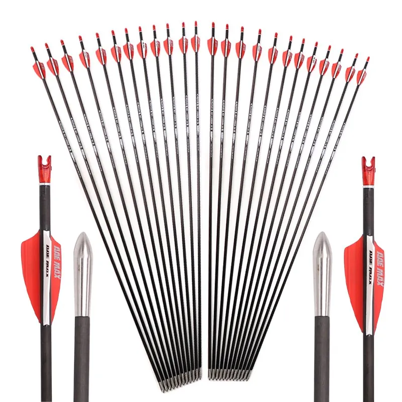 6-12pcs ID 3.2mm Spine 350 - 1000 Pure Carbon Arrow Straightness 0.009 Archery Arrow For Compound /Recuvre Bow Shooting